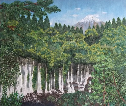 №173白糸ノ滝と富士山 | 和紙ちぎり絵創作
