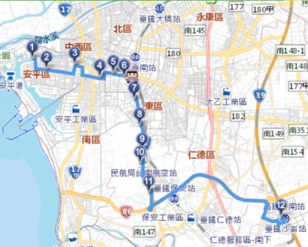 新幹線シャトルバス(台南)ルートマップ